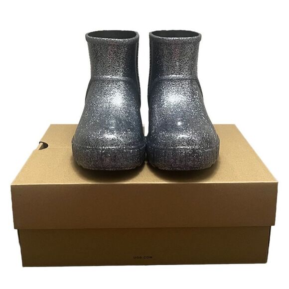 UGG Drizlita Glitter Ankle Rainboots Kids Sz 3 Gray PVC Upcycled Wool Waterproof - Picture 6 of 13